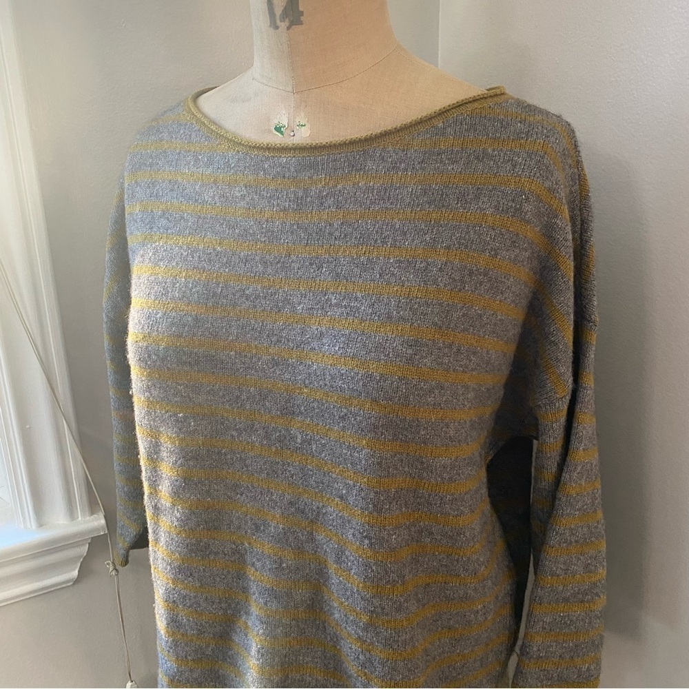 Eileen Fisher Women’s Yak & Lambswool Yellow Green & Gray Boxy Sweater Sz M - Picture 3 of 15